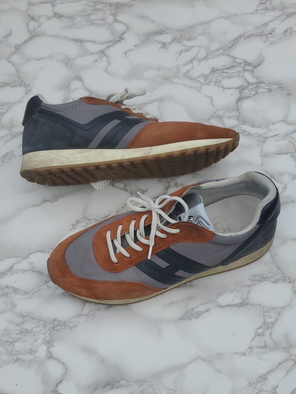 Hogan H86 Run Vintage Suede Sneakers Grey Orange Men's Size 7